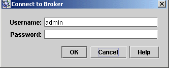 Connect to Broker dialog. Buttons from left to right: OK, Cancel, Help.